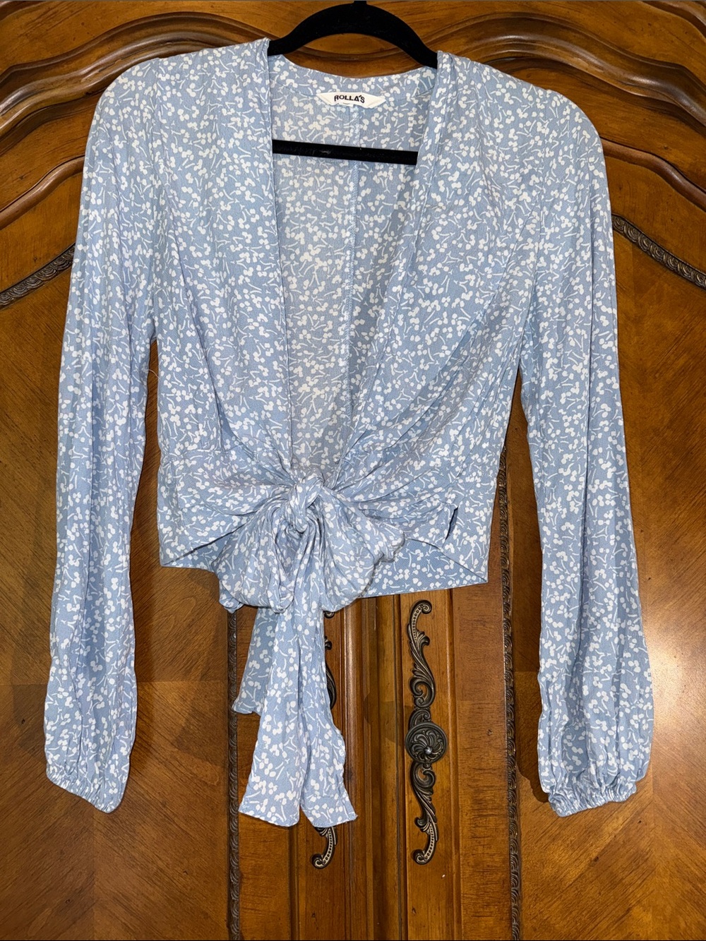 ROLLA'S Powder Blue Floral Tie-Front Blouse